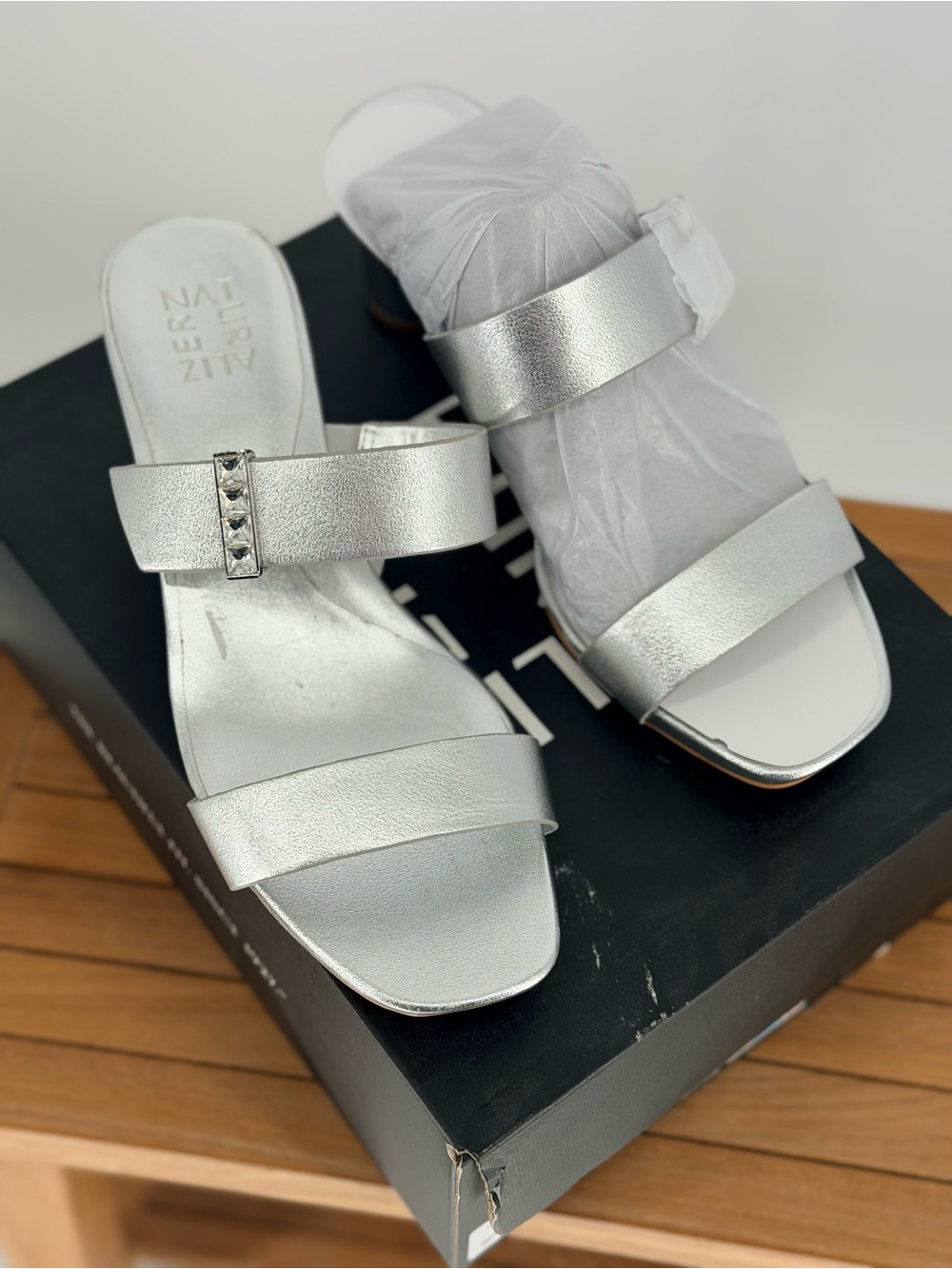 New Naturalizer Silver Double-Strap Slide Mules size 9 1/2
